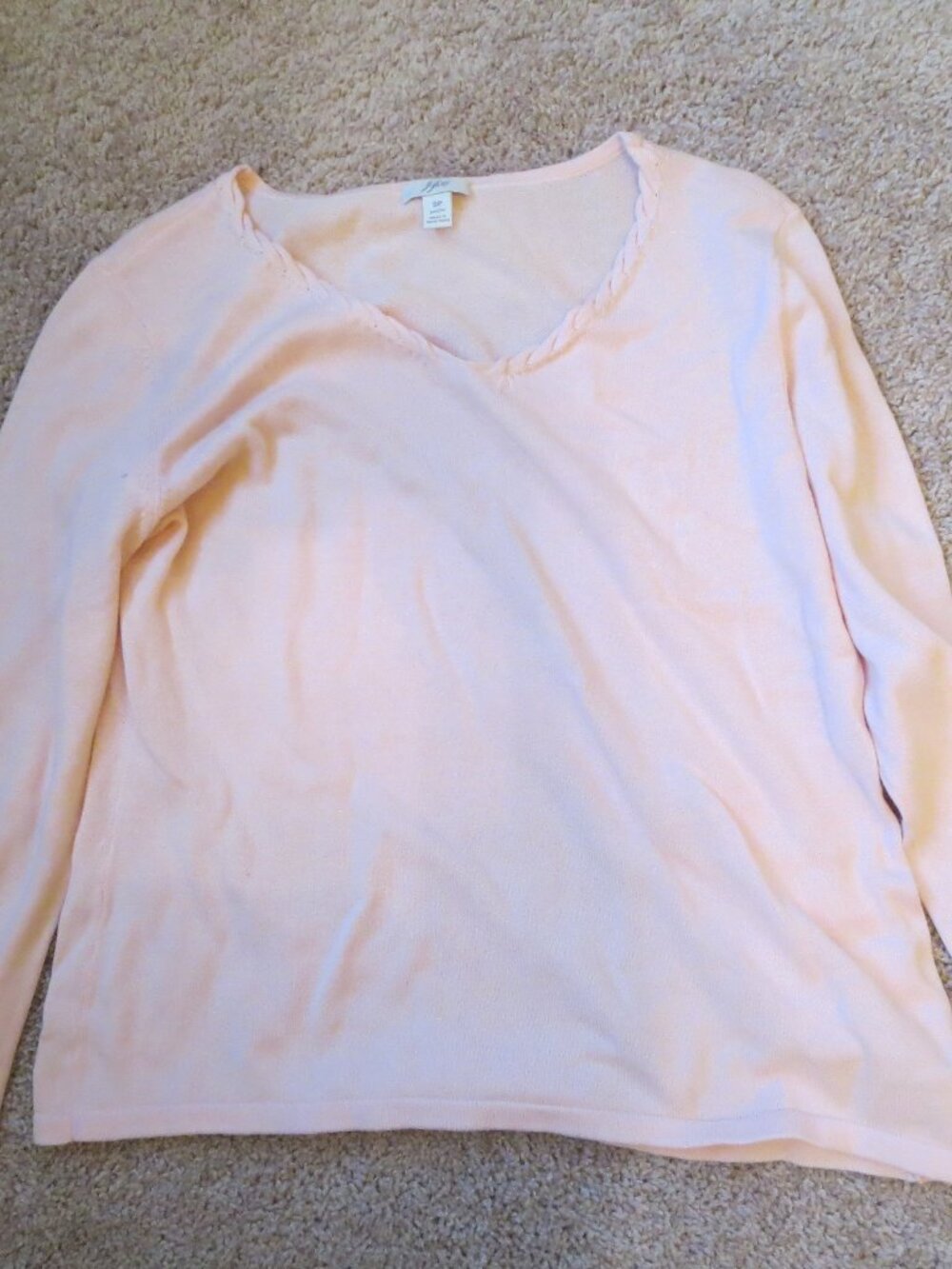 J. JILL Women's Pink 100% Cotton Vee Neck pull over Long Sleeves Size PS